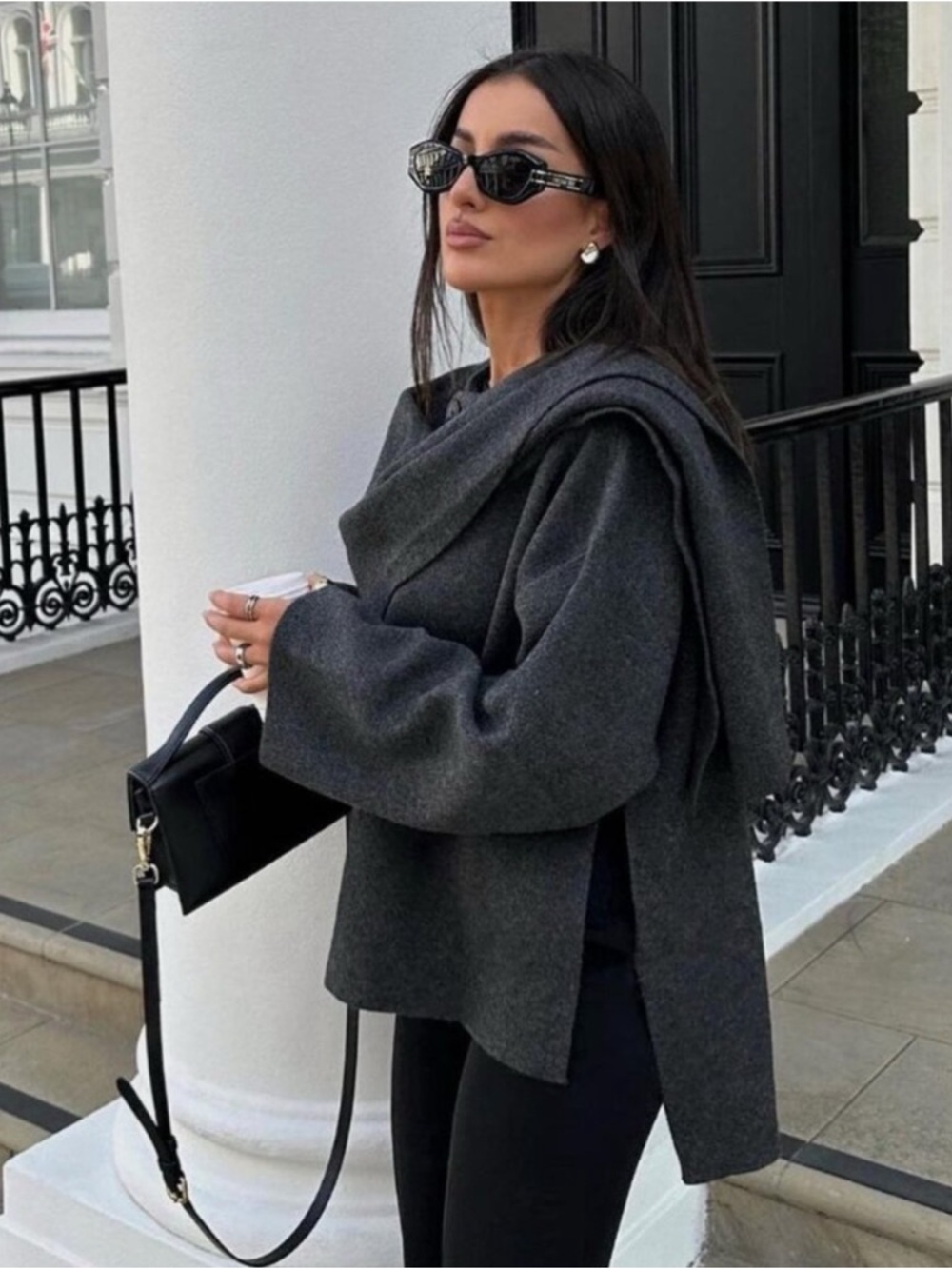 Zara Dark Gray Draped Wool Sweater